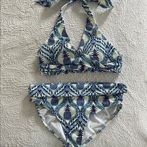 Boden Blue and White Pineapple Print Bikini